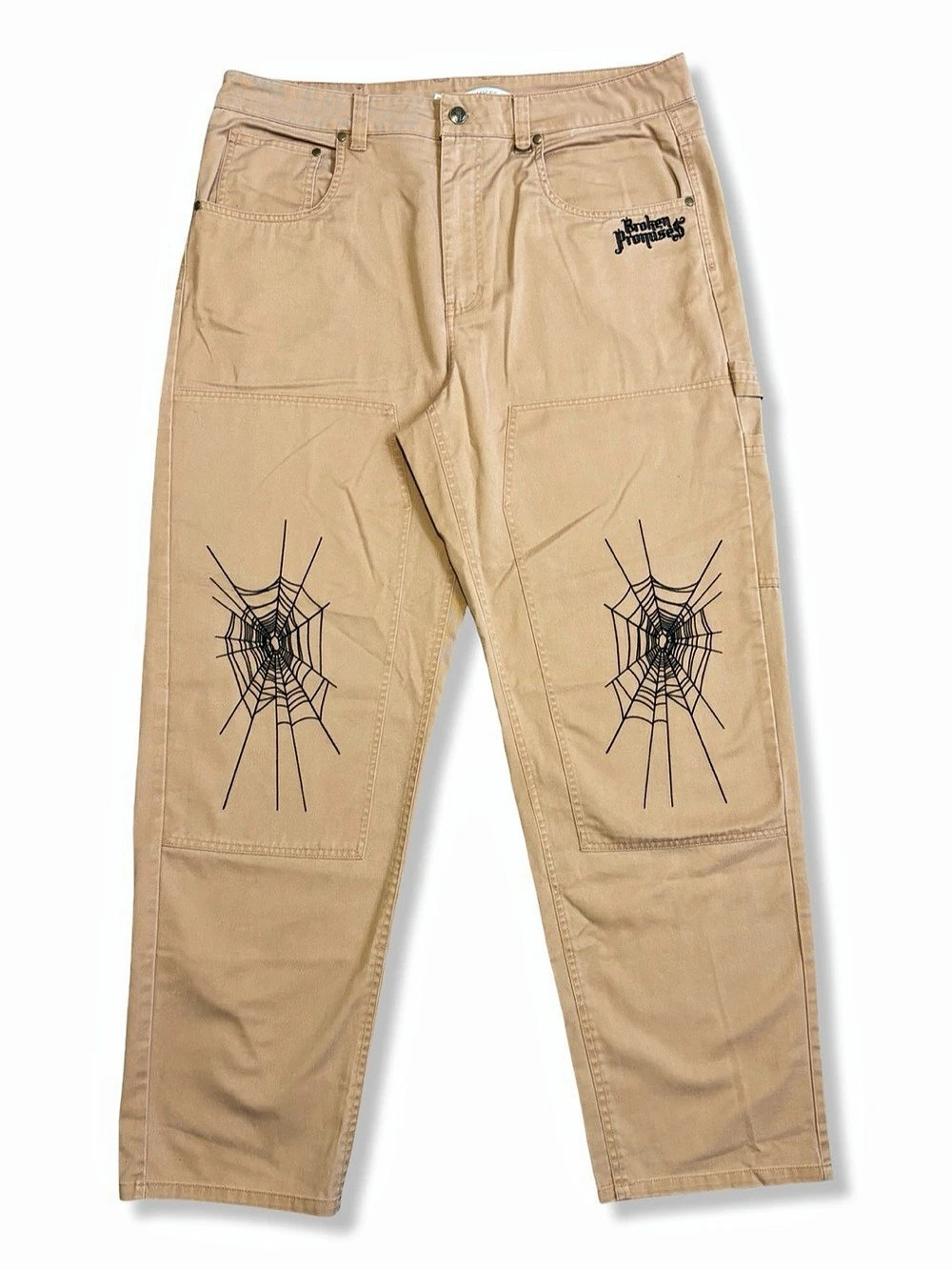 Broken Promises Spider Web Embroidered Double Knee Carpenter Pants
